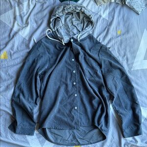 Blue Hooded Button-Up Jacket